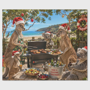 Seaside Christmas BBQ with Kangaroos and Koalas Wrapping Paper