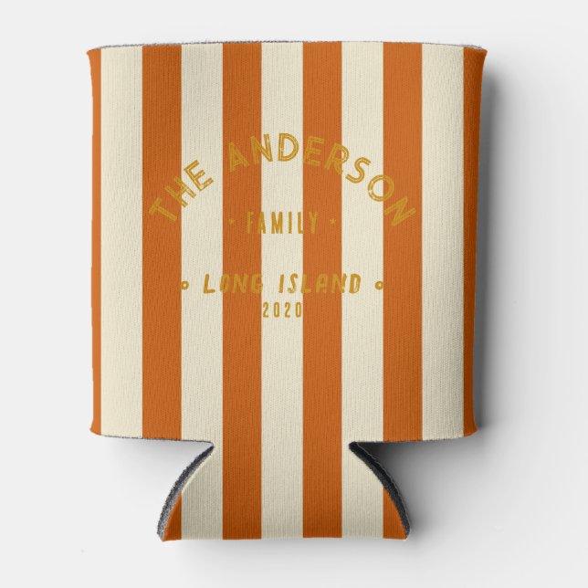 Seaside Clean Pumpkin Striping & Family Name Can Cooler (Front)
