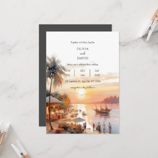Seaside Coastal Village Market At Sunset Wedding Invitation