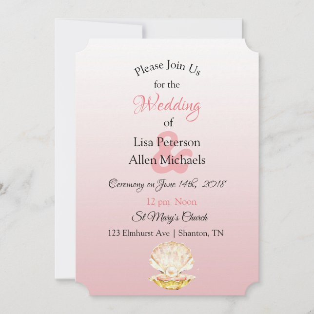 Seaside Coral Clam and Pearl  Wedding invitations (Front)