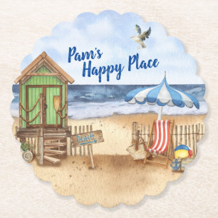 Seaside Day at the Beach Personalised Round Paper  Coaster