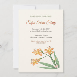 Seaside Daylily Summer Birthday Invitation