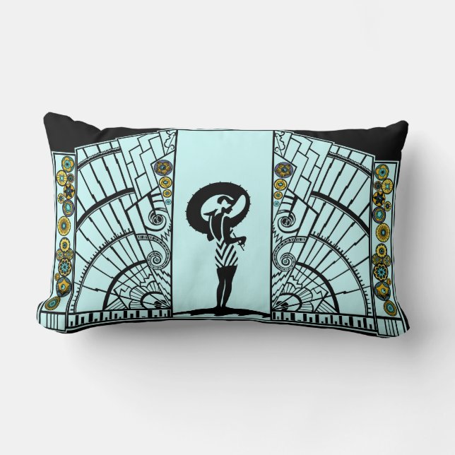 Seaside Deco in Aqua, Teal & Yellow Lumbar Cushion (Front)