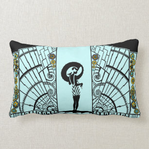 Seaside Deco in Aqua, Teal & Yellow Lumbar Cushion