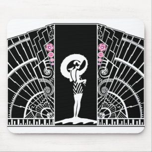 Seaside Deco in Black and Pink Mouse Pad