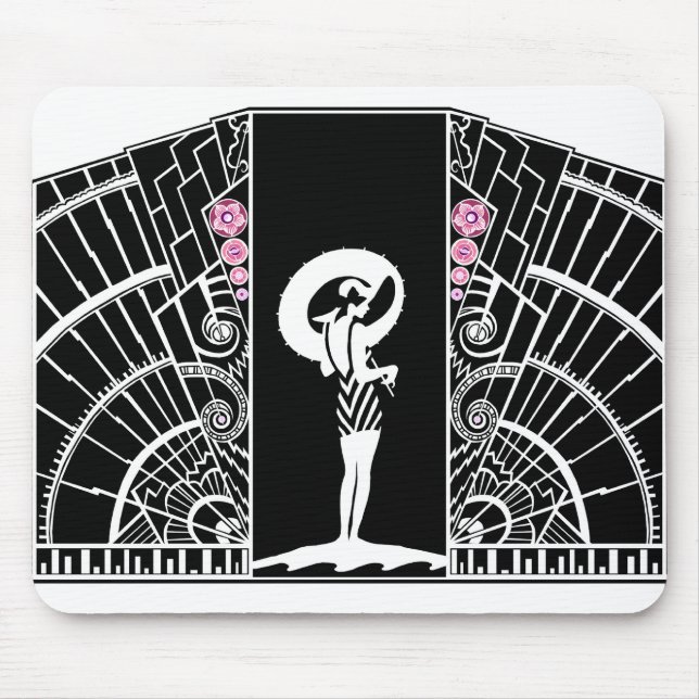 Seaside Deco in Black and Pink Mouse Pad (Front)