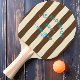 Seaside Deep Forest Brown Striping & Family Name Ping Pong Paddle