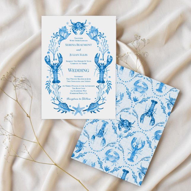 Seaside Elegance Blue Watercolor Coastal Wedding  Invitation (Seaside Elegance Blue Watercolor Coastal Wedding Invitation)