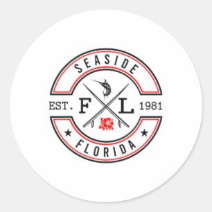 Seaside Florida Fl Retro Surfer Beach Front And Ck Classic Round Sticker