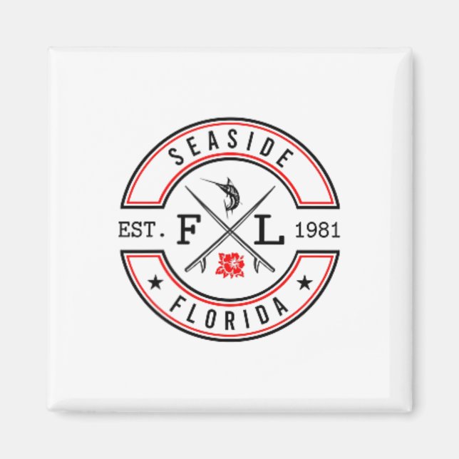 Seaside Florida Fl Retro Surfer Beach Front And Ck Magnet (Front)