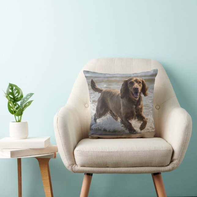 "Seaside Fun: A Cocker Spaniel Play in the Ocean Cushion (Chair)