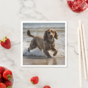 "Seaside Fun: A Cocker Spaniel Play in the Ocean Napkin