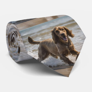 "Seaside Fun: Cocker Spaniel at Play in the Ocean Tie