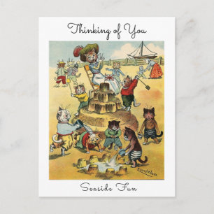 Seaside Fun Victorian Cat Mischief Thinking of You Postcard