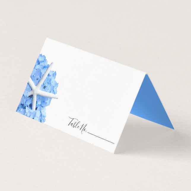 Seaside Garden Blue Floral Escort Place Cards (Front)