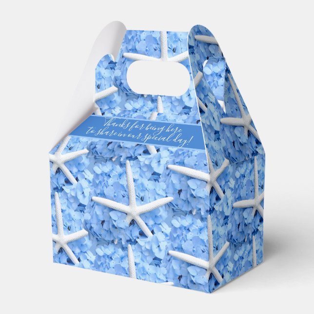 Seaside Garden Blue Hydrangeas Starfish Thank You Favour Box (Front Side)