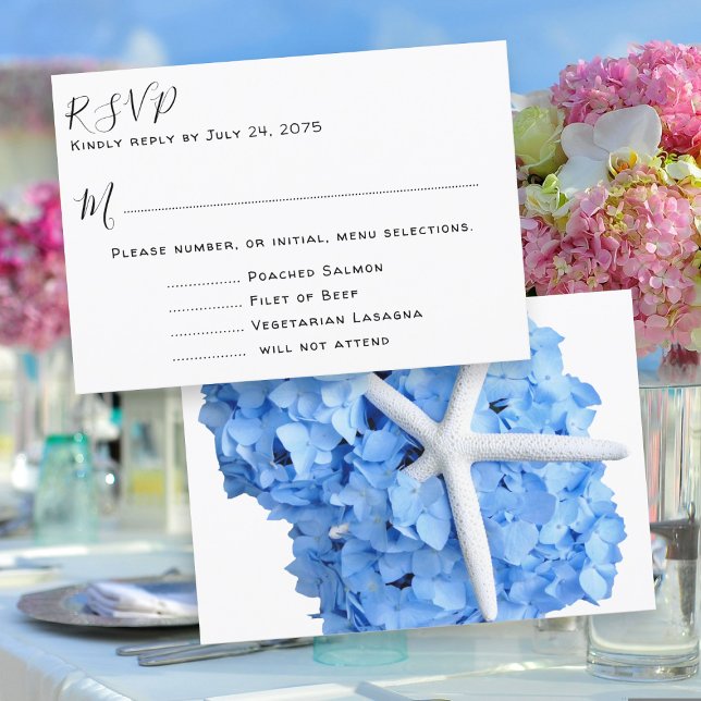 Seaside Garden Blue Wedding Menu RSVP (Creator Uploaded)