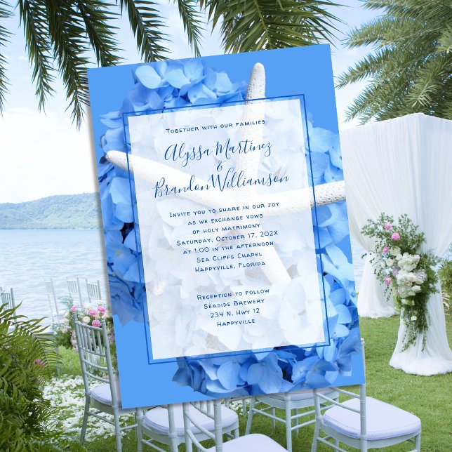Seaside Garden Couple Inviting Blue Wedding Invitation (Creator Uploaded)