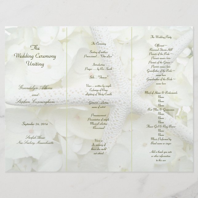 Seaside Garden Tri-Fold Custom Program Template (Front)