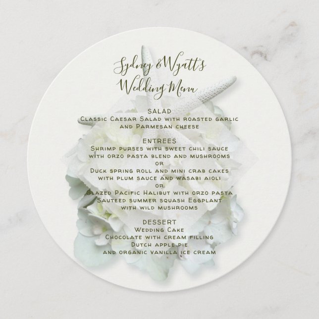Seaside Garden Wedding Menu Round Template (Front)
