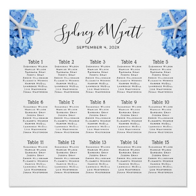 Seaside Garden Wedding Reception Seating Chart (Front)