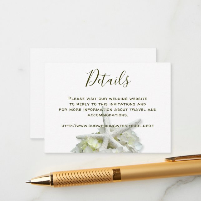 Seaside Garden White Wedding Website Details Enclosure Card (Front/Back In Situ)