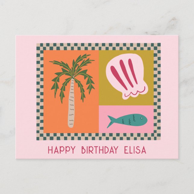 Seaside HAPPY BIRTHDAY Modern Cute CUSTOM Name Postcard (Front)
