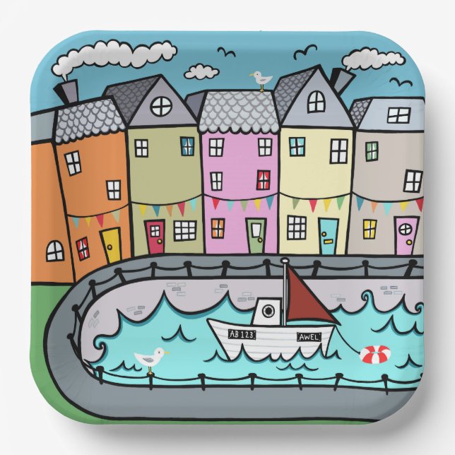 Seaside Harbor Themed Party Paper Plate (Front)