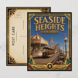 Seaside Heights New Jersey Vintage Art Deco Golden Postcard
