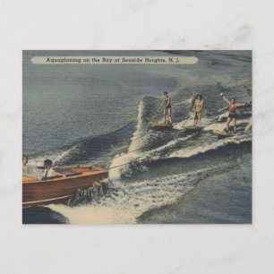 Seaside Heights NJ, Aquaplaning Water Skiing 1940s Postcard