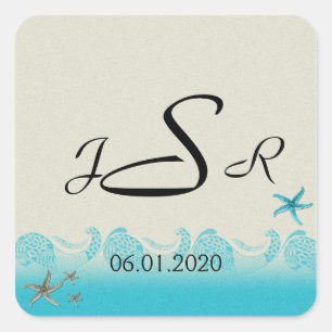 Seaside in Sand and Aqua Monogram Sticker