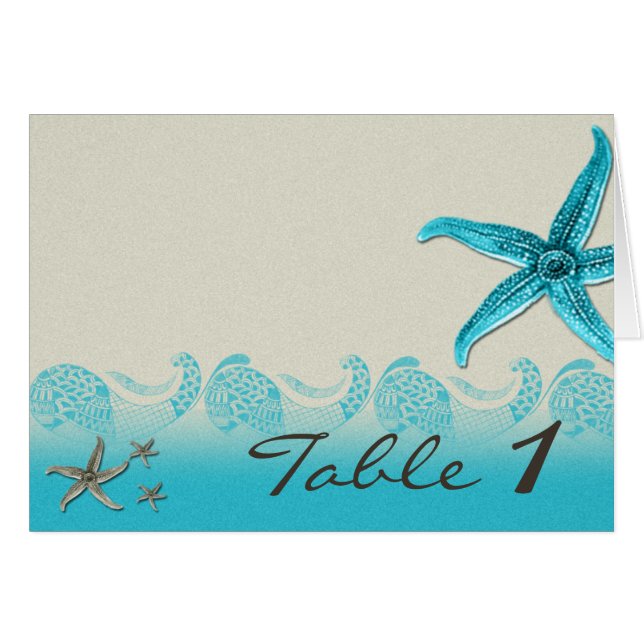 Seaside in Sand and Aqua Table Number (Front Horizontal)