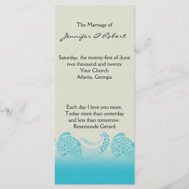 Seaside in Sand and Aqua Wedding Program (Front)