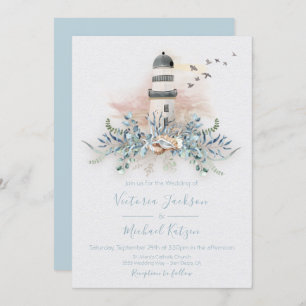 Seaside Lighthouse Beach Wedding invitations