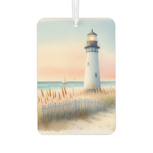 Seaside Lighthouse & Cottage Watercolor Scene Car Air Freshener