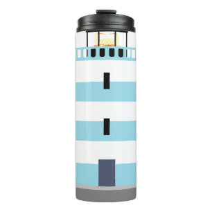 Seaside Lighthouse Nautical Cute Blue Striped Thermal Tumbler