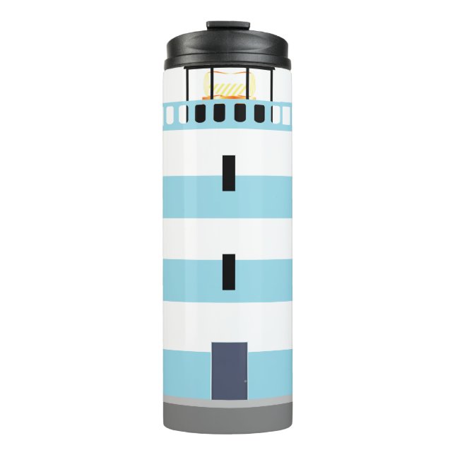 Seaside Lighthouse Nautical Cute Blue Striped Thermal Tumbler (Front)