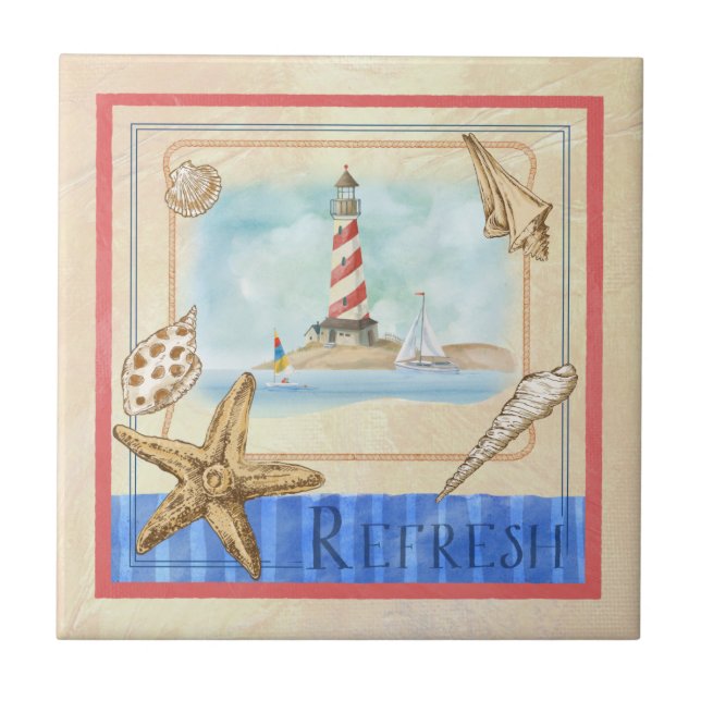 Seaside Lighthouse "Refresh" Beach Tile (Front)