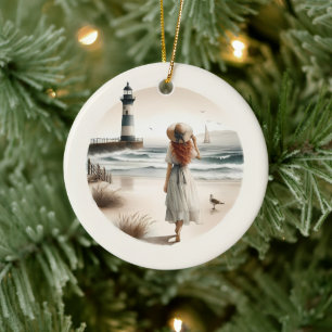 Seaside Lighthouse Stroll Ceramic Ornament