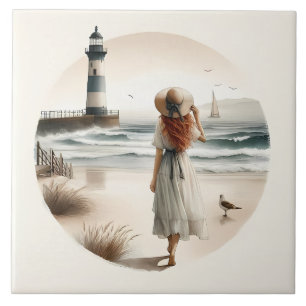 Seaside Lighthouse Stroll Ceramic Tile