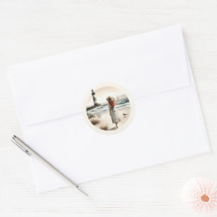 Seaside Lighthouse Stroll  Classic Round Sticker
