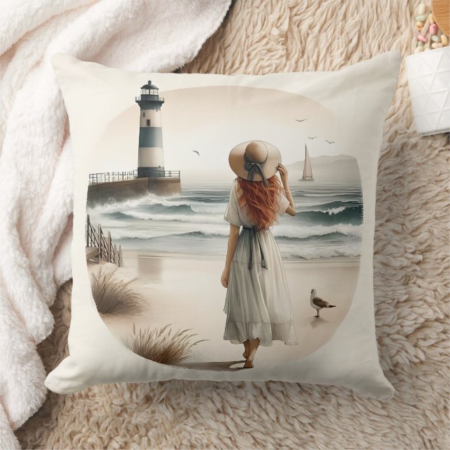 Seaside Lighthouse Stroll Cushion (Blanket)