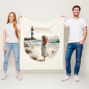 Seaside Lighthouse Stroll Fleece Blanket