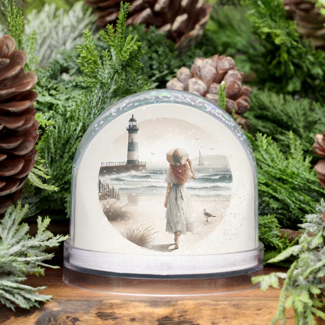 Seaside Lighthouse Stroll Snowglobe (Winter)
