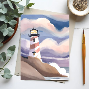 Seaside Lighthouse   Watercolor Ocean Painting Postcard
