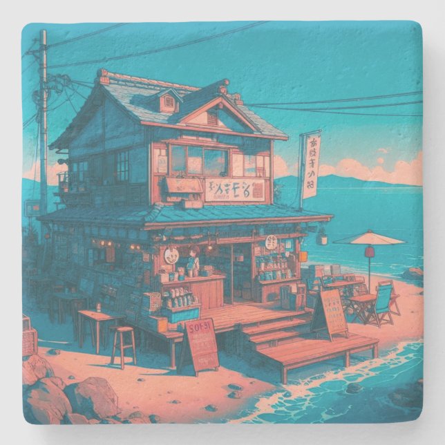 Seaside Lofi Dreams Stone Coaster (Front)