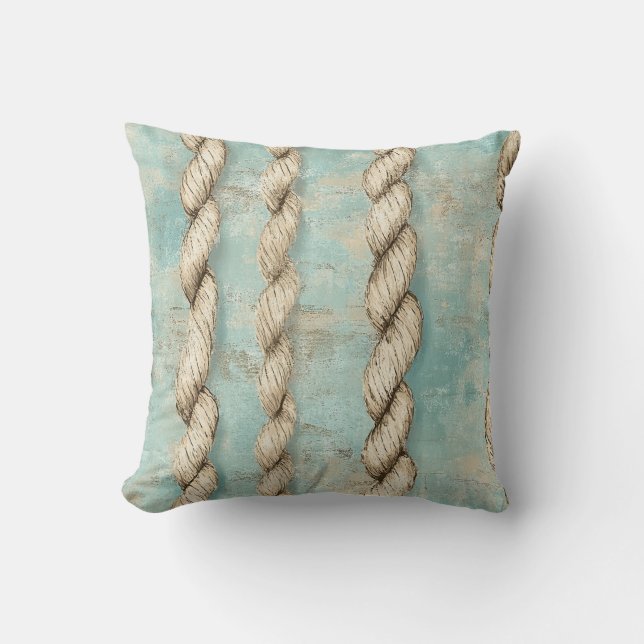 Seaside Nautical Rope Vintage Weathered Beach Wood Cushion (Front)
