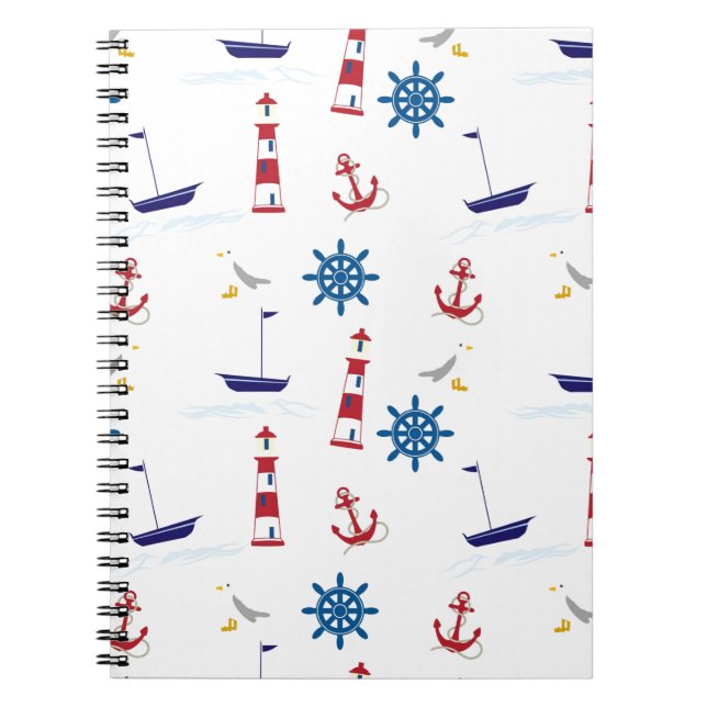 Seaside nautical themed pattern seamless wallpaper notebook (Front)