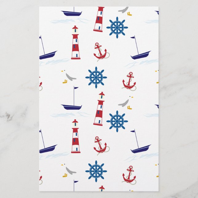 Seaside nautical themed pattern seamless wallpaper stationery (Front)