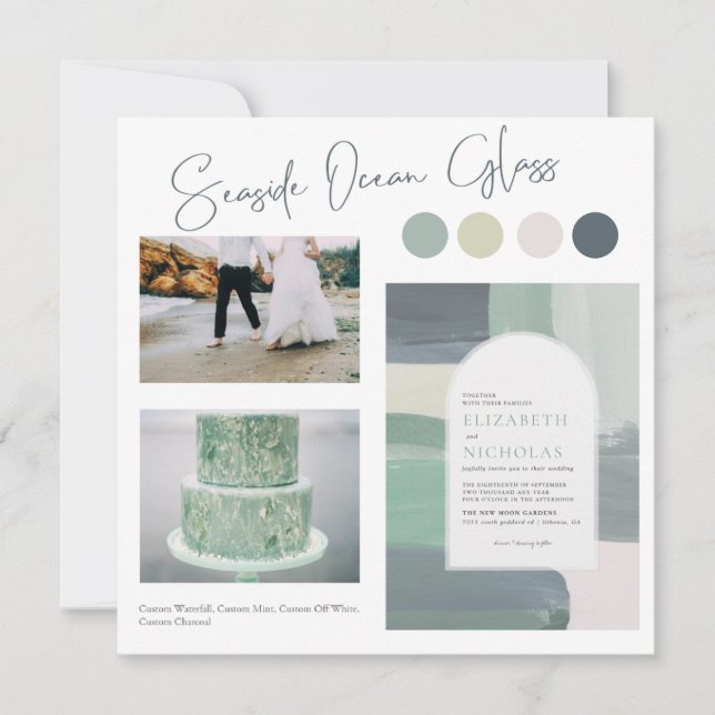Seaside Ocean Glass | Blue Green Colour Palette Invitation (Front)